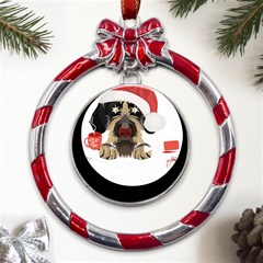 German Wirehaired Pointer T- Shirt German Wirehaired Pointer Merry Christmas T- Shirt (6) Metal Red Ribbon Round Ornament by ZUXUMI