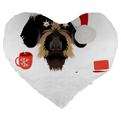 German Wirehaired Pointer T- Shirt German Wirehaired Pointer Merry Christmas T- Shirt Large 19  Premium Flano Heart Shape Cushions by ZUXUMI