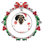 German Wirehaired Pointer T- Shirt German Wirehaired Pointer Merry Christmas T- Shirt Metal X mas Wreath Ribbon Ornament Front