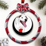 Bulldog T- Shirt Running Bulldog T- Shirt Metal Red Ribbon Round Ornament Front