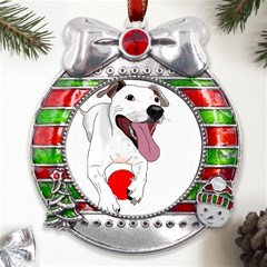 Bulldog T- Shirt Running Bulldog T- Shirt Metal X mas Ribbon With Red Crystal Round Ornament by JamesGoode