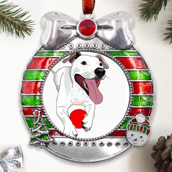 Bulldog T- Shirt Running Bulldog T- Shirt Metal X Mas Ribbon With Red Crystal Round Ornament