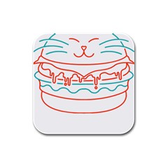 Burger T- Shirt Cat Burger T- Shirt Rubber Square Coaster (4 Pack) by JamesGoode