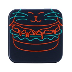 Burger T- Shirt Cat Burger T- Shirt Square Metal Box (black)