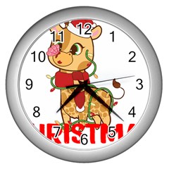 Giraffe T- Shirt Cute Giraffe T- Shirt Wall Clock (silver) by ZUXUMI