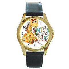 Giraffe T- Shirt Cute Giraffe T- Shirt Round Gold Metal Watch by ZUXUMI