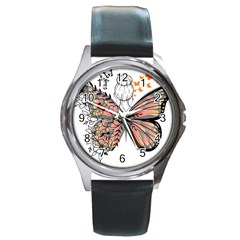 Butterflies T- Shirt Butterfly T- Shirt Round Metal Watch by JamesGoode