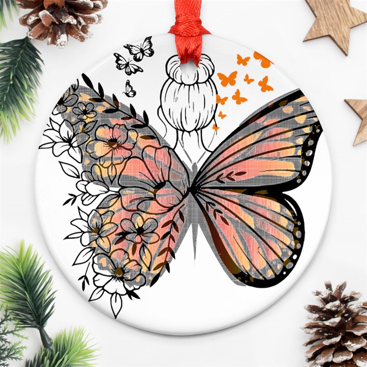 Butterflies T- Shirt Butterfly T- Shirt Ornament (Round)