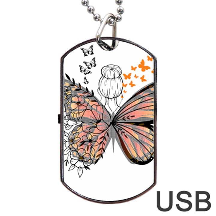 Butterflies T- Shirt Butterfly T- Shirt Dog Tag USB Flash (One Side)