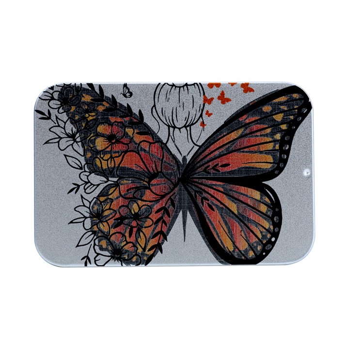 Butterflies T- Shirt Butterfly T- Shirt Open Lid Metal Box (Silver)  