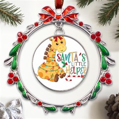 Giraffe T- Shirt Cute Giraffe T- Shirt Metal X mas Wreath Ribbon Ornament by ZUXUMI