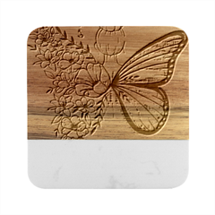 Butterflies T- Shirt Butterfly T- Shirt Marble Wood Coaster (square) by JamesGoode