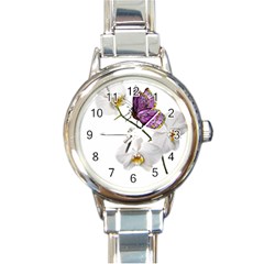 Butterfly Art T- Shirtbutterfly T- Shirt (2) Round Italian Charm Watch