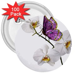 Butterfly Art T- Shirtbutterfly T- Shirt (2) 3  Buttons (100 pack) 