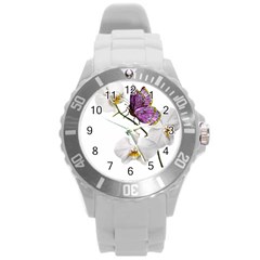 Butterfly Art T- Shirtbutterfly T- Shirt (2) Round Plastic Sport Watch (L)