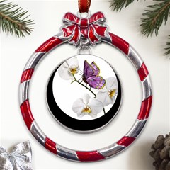 Butterfly Art T- Shirtbutterfly T- Shirt (2) Metal Red Ribbon Round Ornament