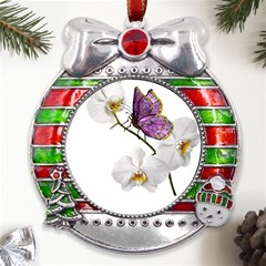 Butterfly Art T- Shirtbutterfly T- Shirt (2) Metal X Mas Ribbon With Red Crystal Round Ornament