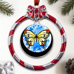 Butterfly Art T- Shirtbutterfly T- Shirt Metal Red Ribbon Round Ornament by JamesGoode