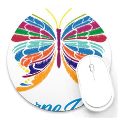 Butterfly Embroidery Effect T- Shirt Butterfly Embroidery Effect T- Shirt Round Mousepad by JamesGoode