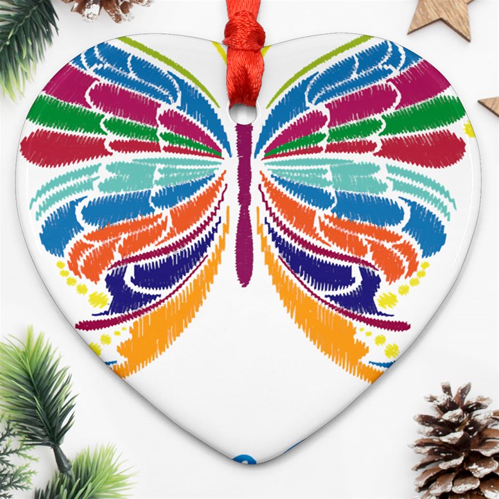 Butterfly Embroidery Effect T- Shirt Butterfly Embroidery Effect T- Shirt Ornament (Heart)