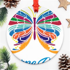 Butterfly Embroidery Effect T- Shirt Butterfly Embroidery Effect T- Shirt Round Ornament (two Sides) by JamesGoode