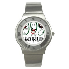 Gnome T- Shirt Joy To The World With Gnomes T- Shirt Stainless Steel Watch by ZUXUMI