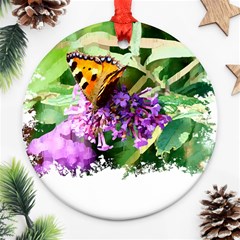 Butterfly T- Shirt Butterfly & Buddleia T- Shirt Round Ornament (two Sides)