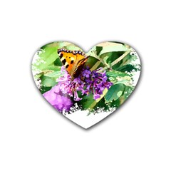 Butterfly T- Shirt Butterfly & Buddleia T- Shirt Rubber Heart Coaster (4 Pack) by JamesGoode