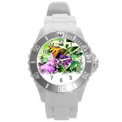 Butterfly T- Shirt Butterfly & Buddleia T- Shirt Round Plastic Sport Watch (l) by JamesGoode