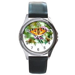 Butterfly T- Shirt Butterfly T- Shirt Round Metal Watch by JamesGoode