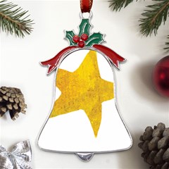 Gold Star T- Shirt Watercolor Gold Star T- Shirt Metal Holly Leaf Bell Ornament by ZUXUMI