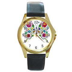 Butterfly T- Shirt Butterfly T- Shirt Round Gold Metal Watch