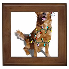 Golden Retriever Dog T- Shirt Golden Retriever Dog Santa Christmas Tree Lights Xmas T- Shirt Framed Tile by ZUXUMI