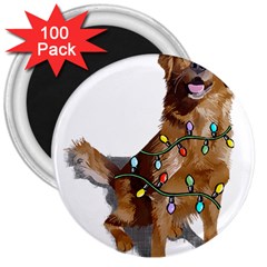 Golden Retriever Dog T- Shirt Golden Retriever Dog Santa Christmas Tree Lights Xmas T- Shirt 3  Magnets (100 Pack) by ZUXUMI