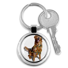 Golden Retriever Dog T- Shirt Golden Retriever Dog Santa Christmas Tree Lights Xmas T- Shirt Key Chain (round) by ZUXUMI