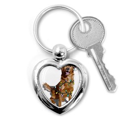 Golden Retriever Dog T- Shirt Golden Retriever Dog Santa Christmas Tree Lights Xmas T- Shirt Key Chain (heart) by ZUXUMI