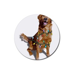 Golden Retriever Dog T- Shirt Golden Retriever Dog Santa Christmas Tree Lights Xmas T- Shirt Rubber Round Coaster (4 Pack) by ZUXUMI