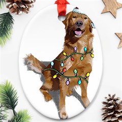 Golden Retriever Dog T- Shirt Golden Retriever Dog Santa Christmas Tree Lights Xmas T- Shirt Oval Ornament (two Sides) by ZUXUMI