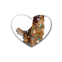 Golden Retriever Dog T- Shirt Golden Retriever Dog Santa Christmas Tree Lights Xmas T- Shirt Rubber Heart Coaster (4 Pack) by ZUXUMI