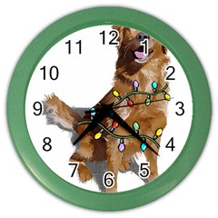 Golden Retriever Dog T- Shirt Golden Retriever Dog Santa Christmas Tree Lights Xmas T- Shirt Color Wall Clock by ZUXUMI