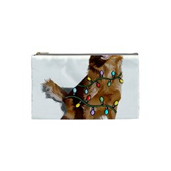 Golden Retriever Dog T- Shirt Golden Retriever Dog Santa Christmas Tree Lights Xmas T- Shirt Cosmetic Bag (small) by ZUXUMI