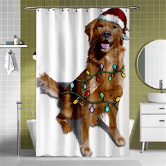 Golden Retriever Dog T- Shirt Golden Retriever Dog Santa Christmas Tree Lights Xmas T- Shirt Shower Curtain 48  X 72  (small)  by ZUXUMI