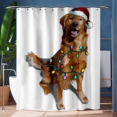 Golden Retriever Dog T- Shirt Golden Retriever Dog Santa Christmas Tree Lights Xmas T- Shirt Shower Curtain 60  X 72  (medium)  by ZUXUMI