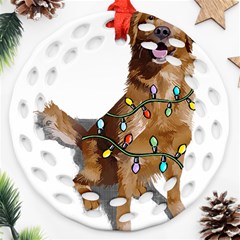 Golden Retriever Dog T- Shirt Golden Retriever Dog Santa Christmas Tree Lights Xmas T- Shirt Round Filigree Ornament (two Sides) by ZUXUMI