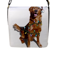 Golden Retriever Dog T- Shirt Golden Retriever Dog Santa Christmas Tree Lights Xmas T- Shirt Flap Closure Messenger Bag (l) by ZUXUMI