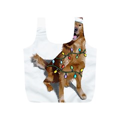 Golden Retriever Dog T- Shirt Golden Retriever Dog Santa Christmas Tree Lights Xmas T- Shirt Full Print Recycle Bag (s) by ZUXUMI