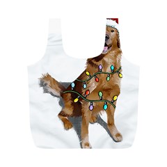 Golden Retriever Dog T- Shirt Golden Retriever Dog Santa Christmas Tree Lights Xmas T- Shirt Full Print Recycle Bag (m) by ZUXUMI