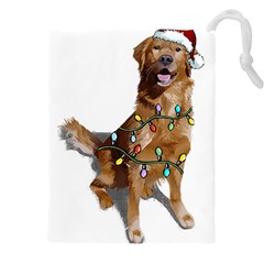 Golden Retriever Dog T- Shirt Golden Retriever Dog Santa Christmas Tree Lights Xmas T- Shirt Drawstring Pouch (5xl)