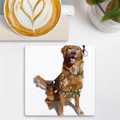 Golden Retriever Dog T- Shirt Golden Retriever Dog Santa Christmas Tree Lights Xmas T- Shirt Uv Print Square Tile Coaster  by ZUXUMI