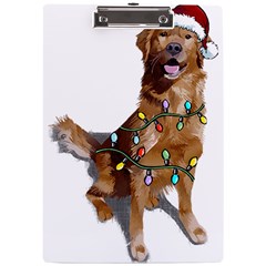 Golden Retriever Dog T- Shirt Golden Retriever Dog Santa Christmas Tree Lights Xmas T- Shirt A4 Acrylic Clipboard